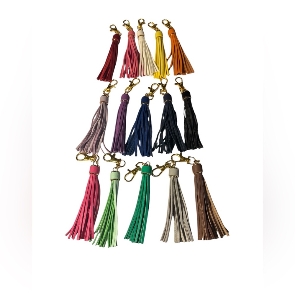 Leather Tassel for Purse With Golden Metal Caps Lobster Swivel Keychain NIP